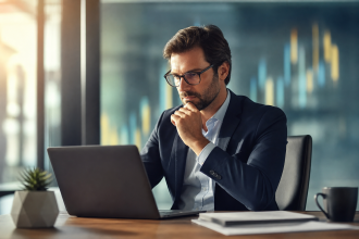 Pessoa analisando investimentos em títulos públicos em ambiente financeiro, sem textos, números ou documentos legíveis